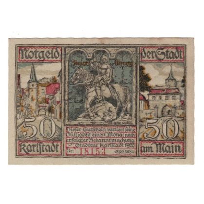 Billet, Allemagne, Karlstadt a.M. Stadt, 50 Pfennig, Batiment, 1920, SUP