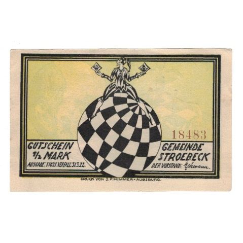 Banknote, Germany, Stroebeck Gemeinde, 1/2 Mark, personnage, 1922, 1922-03-31