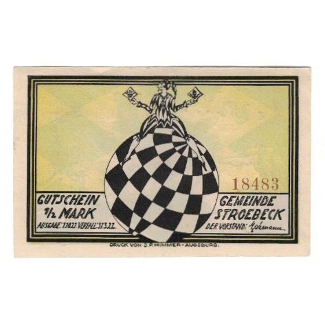 Banknote, Germany, Stroebeck Gemeinde, 1/2 Mark, personnage 2, 1922, 1922-03-31