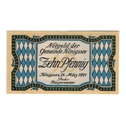 Banknot, Niemcy, Königssee Gemeinde, 10 Pfennig, paysage, 1921, 1921-03-26