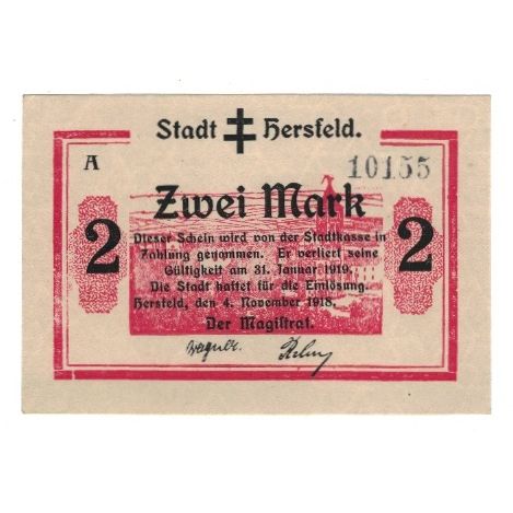 Banknote, Germany, Hersfeld Stadt, 2 Mark, N.D, 1919, 1919-01-31, AU(55-58)