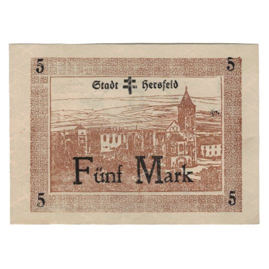 Banknote, Germany, Hersfeld Stadt, 5 Mark, Texte, 1919, 1919-01-31, AU(55-58)