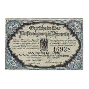 Banknote, Germany, Lebus Sparkasse des Kreises Lebus in Seelow, 25 Pfennig