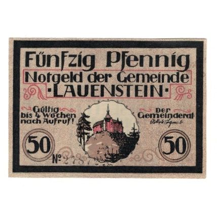 Banknote, Germany, Lauenstein Gemeinde, 50 Pfennig, personnage, AU(55-58)