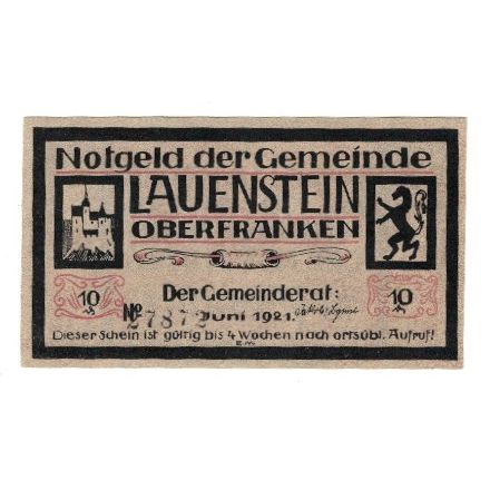 Banknote, Germany, Lauenstein Gemeinde, 10 Pfennig, personnage, 1921, AU(55-58)