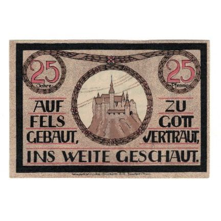 Banknote, Germany, Lauenstein Gemeinde, 25 Pfennig, château, 1921, AU(55-58)