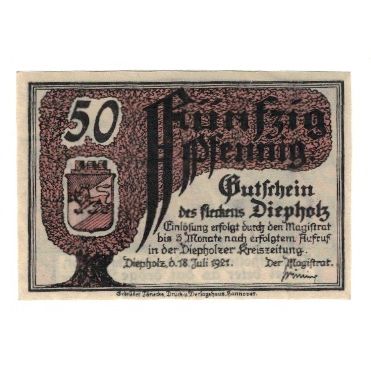 Banknote, Germany, Diepholz Flecken, 50 Pfennig, personnage, 1921, 1921-07-18