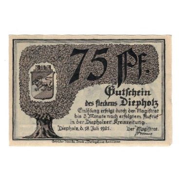 Banknote, Germany, Diepholz Flecken, 75 Pfennig, personnage, 1921, 1921-07-18