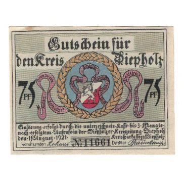 Banknote, Germany, Diepholz Flecken, 75 Pfennig, Eglise, 1921, 1921-08-15