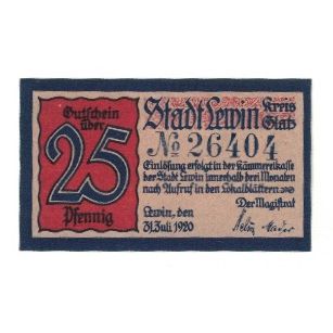 Banconote, Germania, Lewin Stadt, 25 Pfennig, valeur faciale, 1920, 1920-07-31