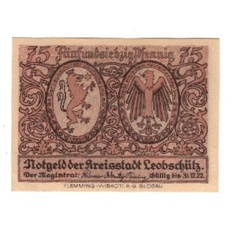 Billet, Allemagne, Leobschütz Stadt, 75 Pfennig, personnage, 1922, 1922-12-31