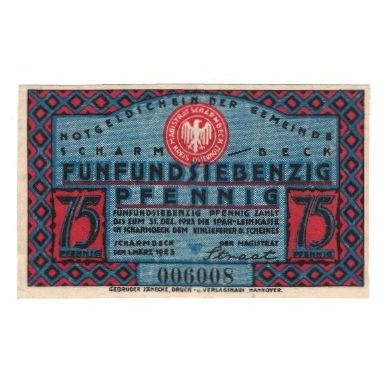 Banknote, Germany, Scharmbeck Stadt, 75 Pfennig, Vaches, 1923, 1923-12-31