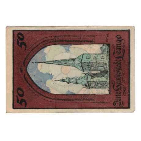 Billet, Allemagne, Lemgo Stadt, 50 Pfennig, Clocher 1, 1921, 1921-05-25, TTB