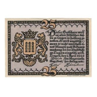 Banknote, Germany, Lingen Stadt, 25 Pfennig, Batiment, AU(55-58), Mehl:803.1