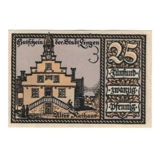 Banknote, Germany, Lingen Stadt, 25 Pfennig, Batiment, AU(55-58), Mehl:803.1