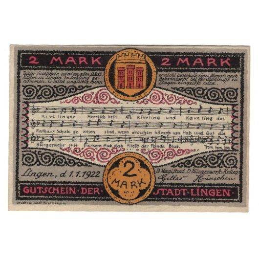 Banknote, Germany, Lingen Stadt, 2 Mark, personnage, 1921, 1921-04-01