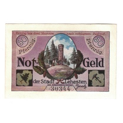 Geldschein, Deutschland, Lehesten Stadt, 50 Pfennig, Texte, Undated (1919), VZ