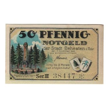 Banknote, Germany, Lehesten Stadt, 50 Pfennig, personnage, undated (1920)