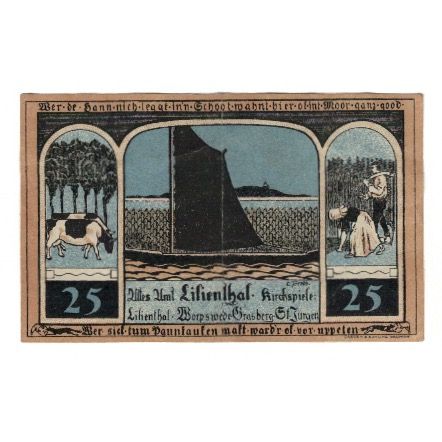 Banknote, Germany, Lilienthal Sparkasse, 25 Pfennig, bateau, 1921, 1921-03-15