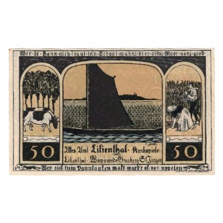 Banknote, Germany, Lilienthal Sparkasse, 50 Pfennig, bateau, 1921, 1921-03-31