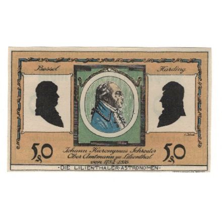 Banknote, Germany, Lilienthal Sparkasse, 50 Pfennig, portrait, 1921, 1921-05-15