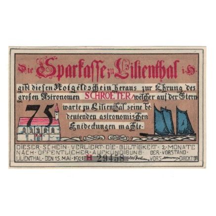 Banknote, Germany, Lilienthal Sparkasse, 75 Pfennig, portrait, 1921, 1921-05-15