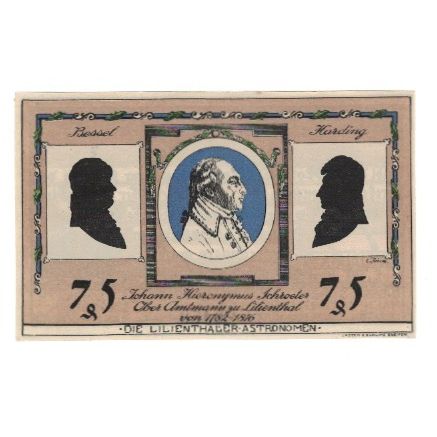 Banknote, Germany, Lilienthal Sparkasse, 75 Pfennig, portrait, 1921, 1921-05-15
