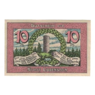 Geldschein, Deutschland, Lobenstein Stadt, 10 Pfennig, paysage, 1921