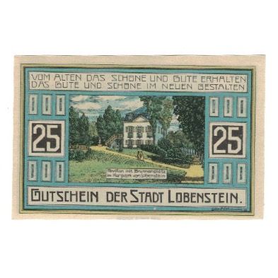 Billet, Allemagne, Lobenstein Stadt, 25 Pfennig, jardin, 1921, 1921-03-15, SUP