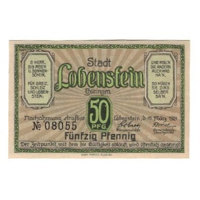Banknote, Germany, Lobenstein Stadt, 50 Pfennig, paysage, 1921, 1921-03-15