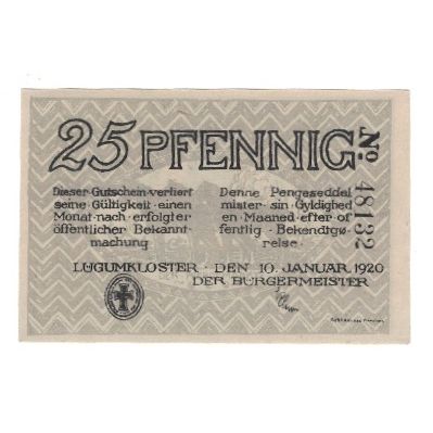 Banknote, Germany, Lügumkloster Bürgermeister, 25 Pfennig, personnage, 1920