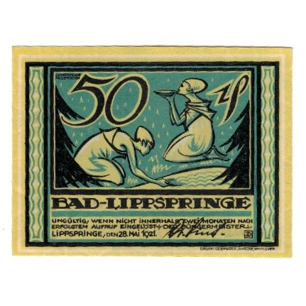 Geldschein, Deutschland, Lippspringe, Bad Stadt, 50 Pfennig, valeur faciale