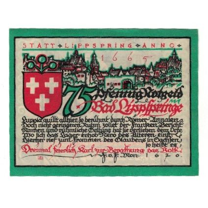 Banknote, Germany, Lippspringe, Bad Stadt, 75 Pfennig, personnage, 1921