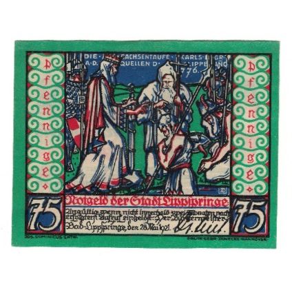 Banknote, Germany, Lippspringe, Bad Stadt, 75 Pfennig, personnage, 1921