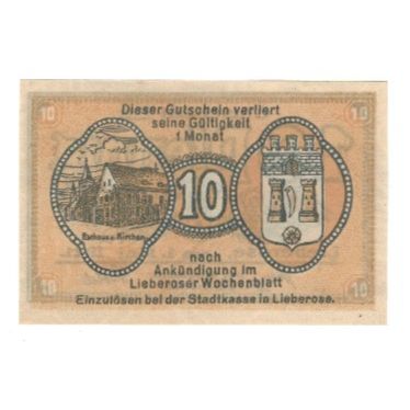 Banknote, Germany, Lieberose Stadt, 10 Pfennig, valeur faciale, 1919, AU(55-58)