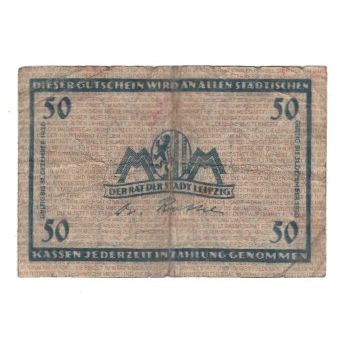 Banconote, Germania, Leipzig Stadt, 50 Pfennig, valeur faciale, 1920