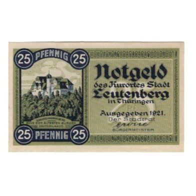 Banknote, Germany, Leutenberg Stadt, 25 Pfennig, Blason, 1921, AU(55-58)