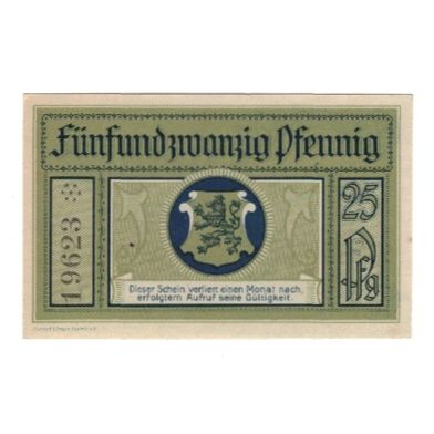 Banknote, Germany, Leutenberg Stadt, 25 Pfennig, Blason, 1921, AU(55-58)