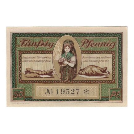 Banknote, Germany, Leutenberg Stadt, 50 Pfennig, Blason, 1921, AU(55-58)