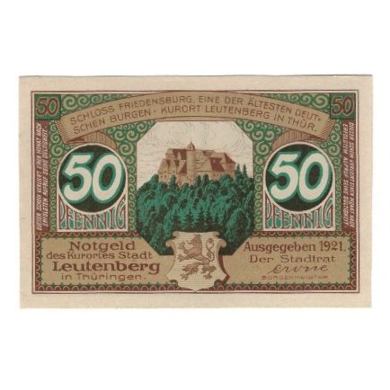 Banknote, Germany, Leutenberg Stadt, 50 Pfennig, Blason, 1921, AU(55-58)