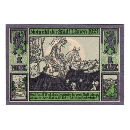 Billete, Alemania, Lunen Stadt, 1 Mark, personnage, 1921, 1921-04-12, EBC
