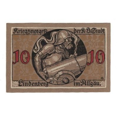 Geldschein, Deutschland, Lindenberg i. Allgäu Stadt, 10 Pfennig, personnage