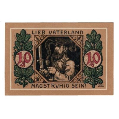 Banconote, Germania, Lindenberg i. Allgäu Stadt, 10 Pfennig, personnage, 1919