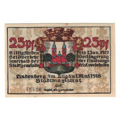 Banknote, Germany, Lindenberg i. Allgäu Stadt, 25 Pfennig, personnage, 1919