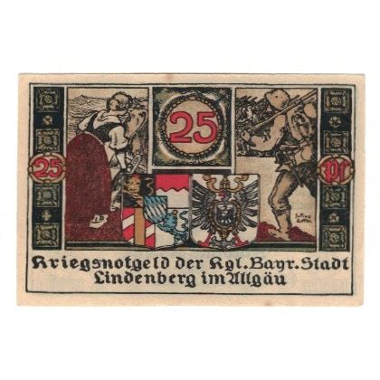 Banknote, Germany, Lindenberg i. Allgäu Stadt, 25 Pfennig, personnage, 1919