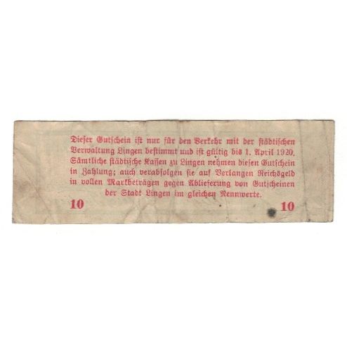 Banknote, Germany, Lingen Stadt, 10 Pfennig, Texte, 1920, 1920-04-01, EF(40-45)