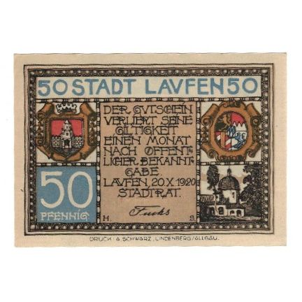 Banknote, Germany, Laufen Stadt, 50 Pfennig, paysage, 1920, 1920-10-20