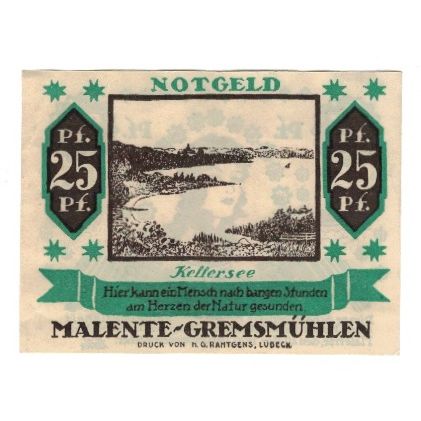 Banknote, Germany, Malente-Gremsmühlen Germeinde, 25 Pfennig, paysage, 1920