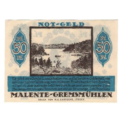 Banknote, Germany, Malente-Gremsmühlen Germeinde, 50 Pfennig, paysage, 1920