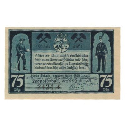 Banknote, Germany, Leopoldshall Stadt, 75 Pfennig, personnage, 1921, 1921-07-25